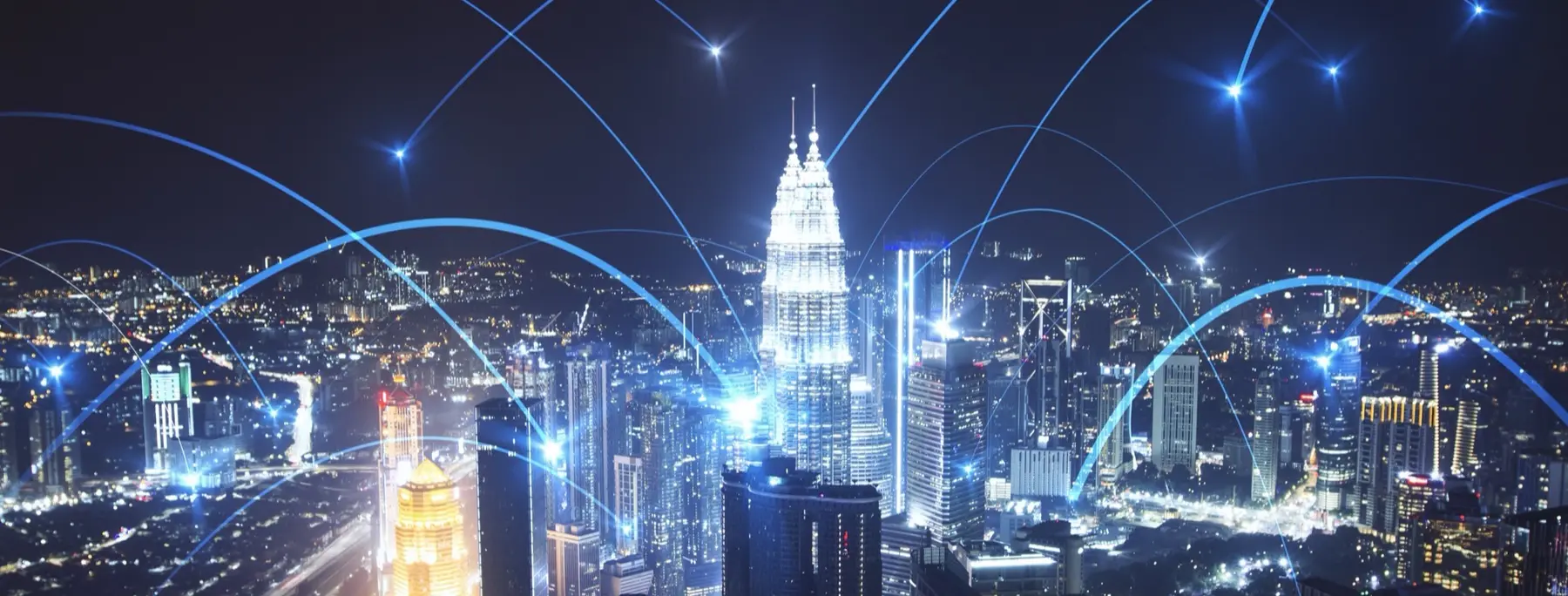 A connected city at night